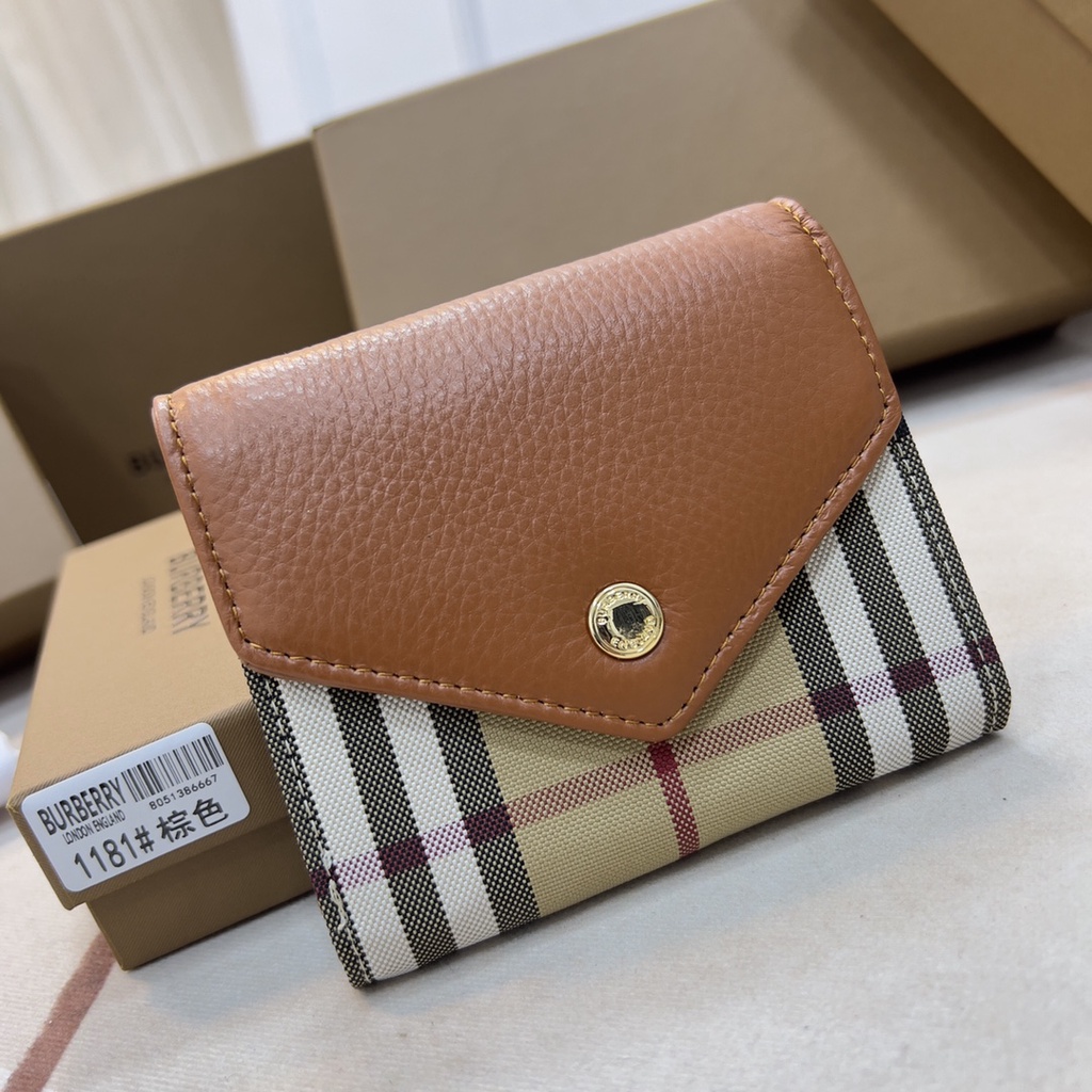 Ví Da Gập Burberry Đựng Thẻ / Tiền Xu Có Khóa Cài Cho Nam Và Nữ