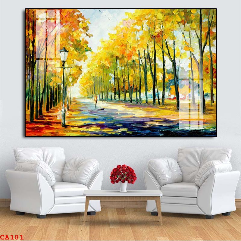 Tranh canvas treo tường in giả sơn dầu thiên nhiên mùa thu châu Âu - 80 x 50 cm