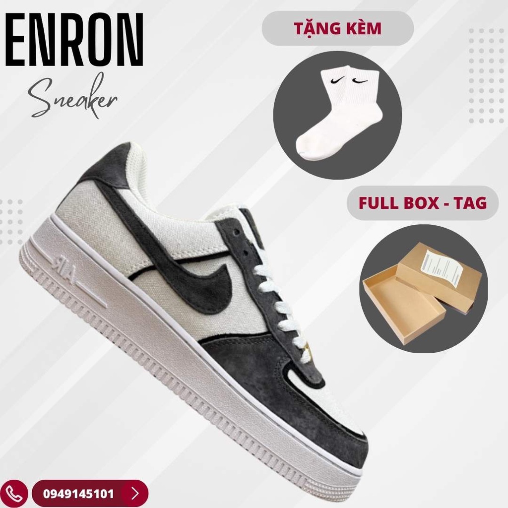 Giày Sneaker Air Force 1 Low "Canvas Dark Grey", Giày Thể Thao Nam Nữ AF1 Trắng Xám Bụi, Full Box + Free Tất Nike