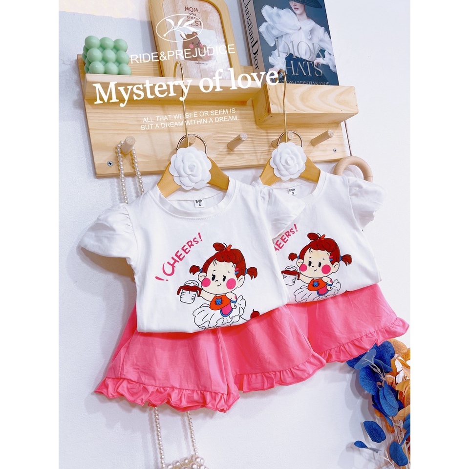 Bộ Cộc Tay Bé Gái, Bộ Quần Áo Mùa Hè Điệu Đà Xinh Xắn Cho Bé Gái Từ 8 - 20kg