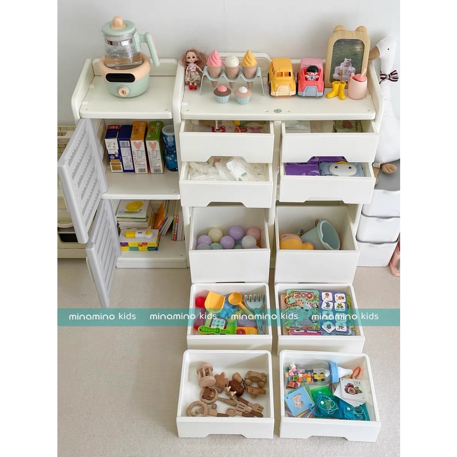 Tủ đồ chơi đa năng cho bé Minamino thiết kế mới 12 hộc, nhựa nguyên sinh cao cấp, chắc chắn cho phòng bé