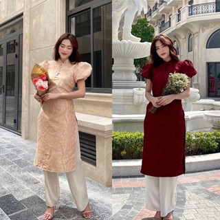 Set áo dài gấm kèm quần lụa đỏ/ be - Audrey Studio
