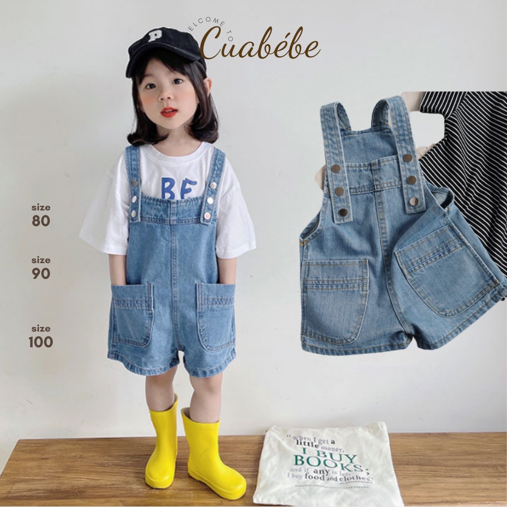 Cuabebe- Quần yếm Jean cho bé style Hàn quốc, quần yếm bò trẻ em, yếm đùi cho bé trai bé gái từ 3 đến 36 tháng tuổi