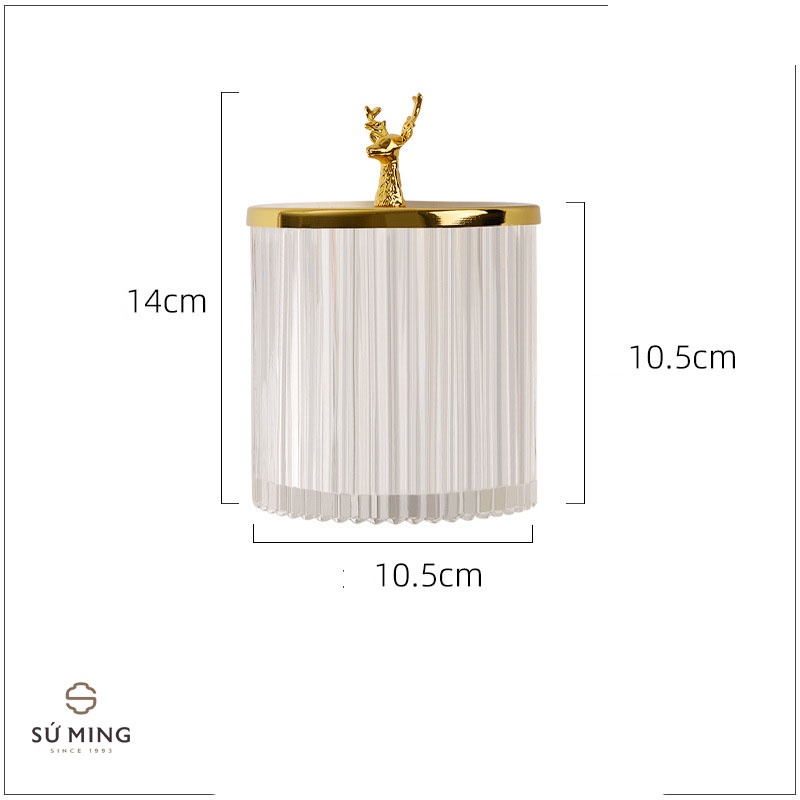 Hũ Thủy Tinh Vân Sọc Nắp Hươu Inox Đựng Trang Sức, Kẹo, Tăm Bông, Sang Trọng, Giao Hàng Nhanh.
