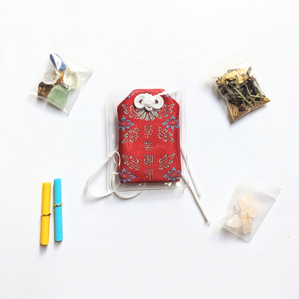 Túi Phước Omamori Học Vận Mix Đá, Thảo Mộc, Muối Hồng Himalaya-spell bag