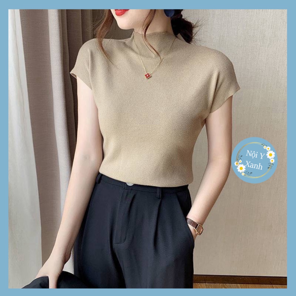 ÁO LEN NỮ CỔ BA PHÂN TAY NGẮN GIỮ NHIỆT CO GIÃN ÔM BODI hàng loai 1 nội y xanh -  chất đẹp