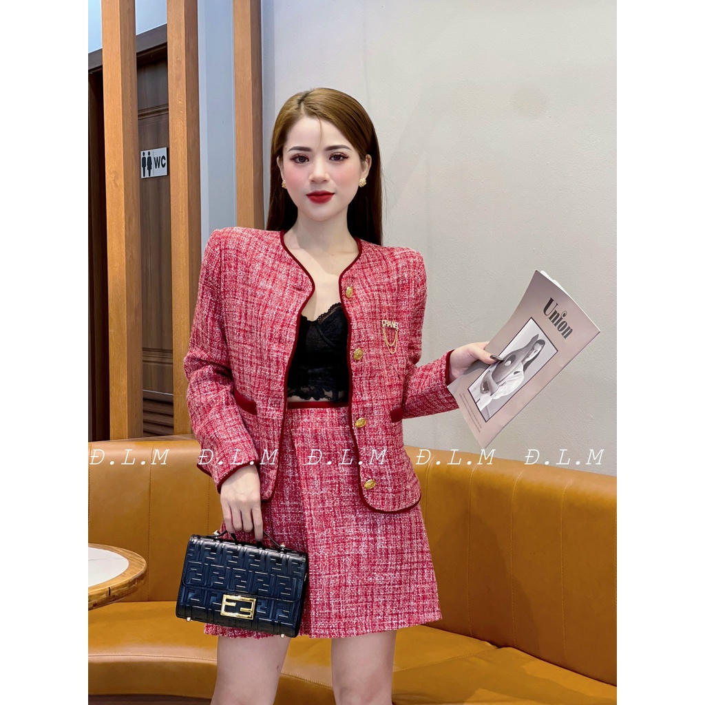 Set dạ công sở áo vest kết hợp chân váy chữ A chuẩn đẹp