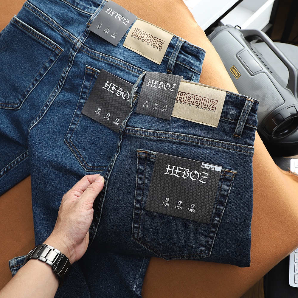 Quần jean nam chất vải denim cao cấp màu xanh vừa, form basic J025 Heboz - 00001332