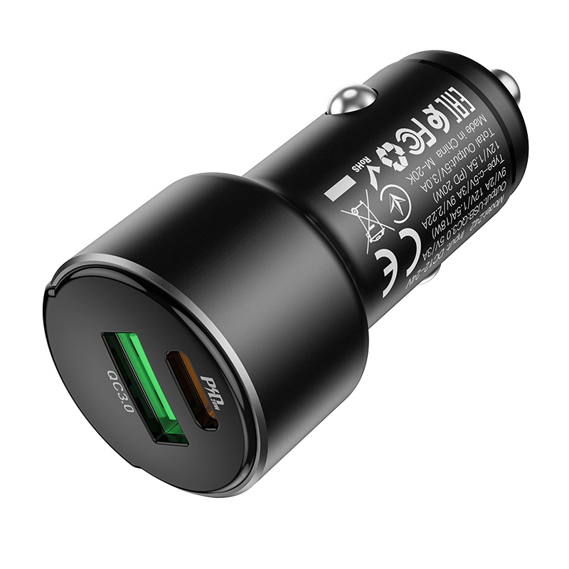 Tẩu sạc nhanh oto Hoco Z42 - Hỗ trợ sạc nhanh 20W - QC 3.0 - Có màn hình Led hiển thị dòng điện - Educase86