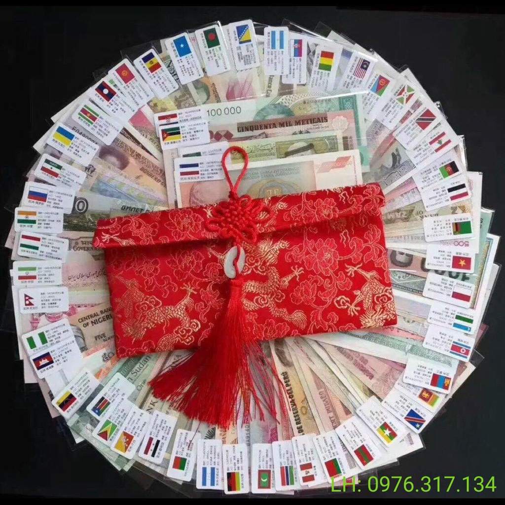 Bộ sưu tập 52 Tờ của 28 Nước trên thế giới Lì Xì Tết 2023, đem lại tài lộc,may mắn - tặng Kèm Túi Gấm Cực Đẹp