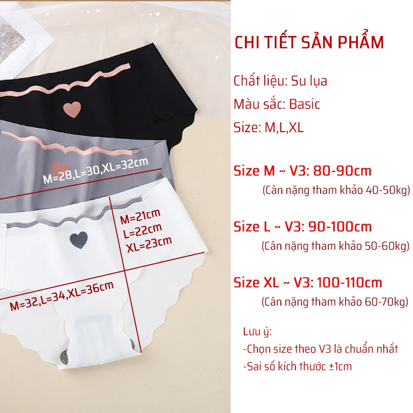 (có size ) Quần lót nữ đúc su viền sóng cạp thấp không lộ viền họa tiết trái tim QL116