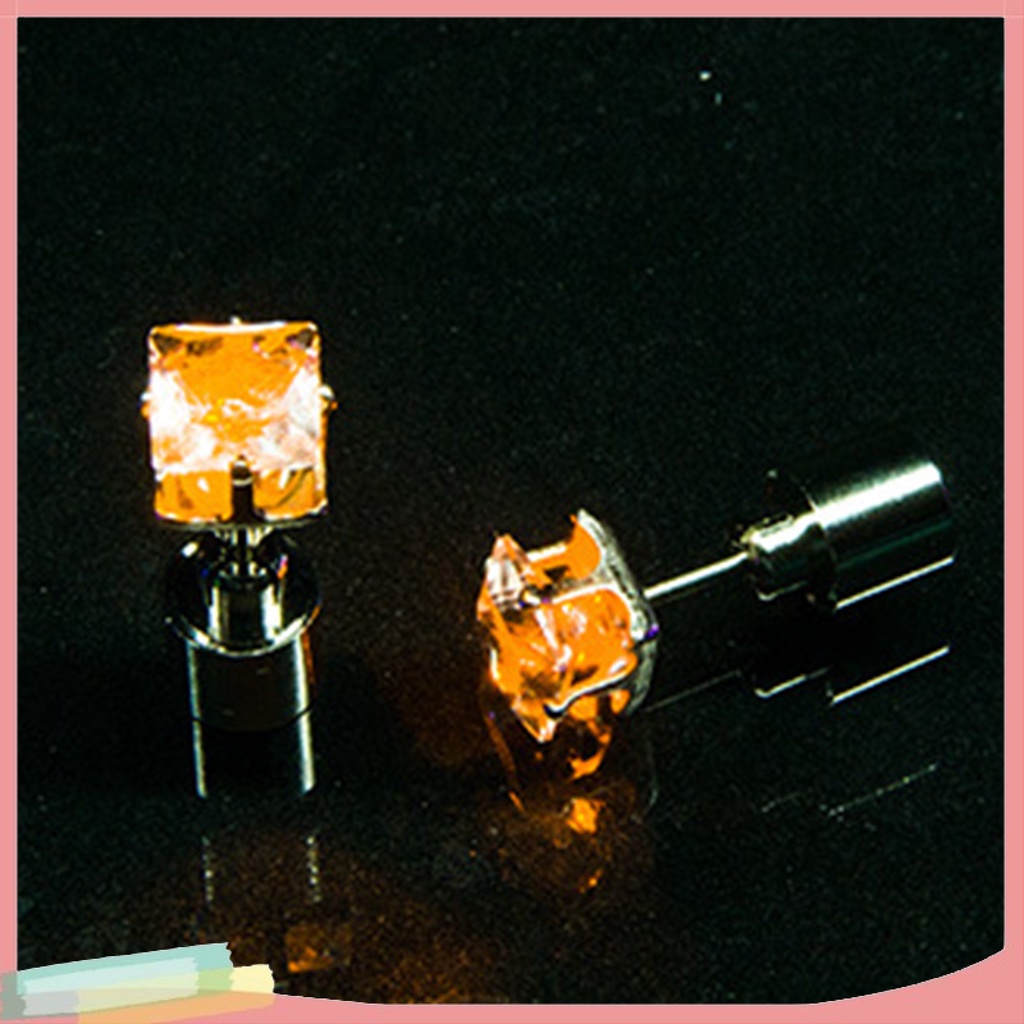 Đôi khuyên tai hình vuông có đèn led phát sáng thời trang cho nữ kèm pin nút