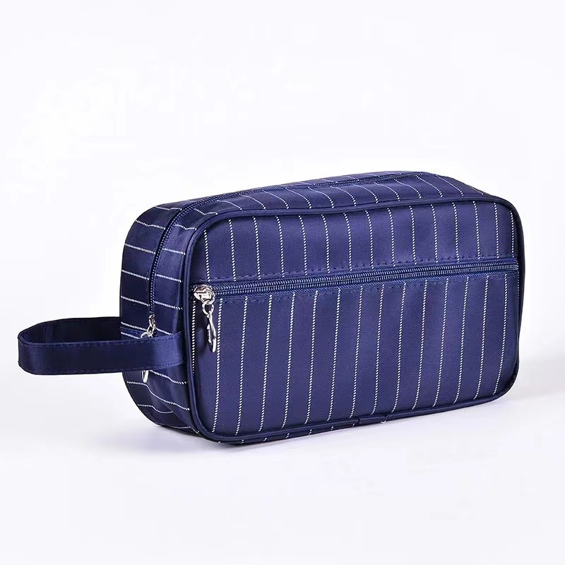 Túi Đựng Đồ Trang Điểm Hai Lớp Họa Tiết Kẻ Sọc Thời Trang Sức Chứa Lớn Cho Nam