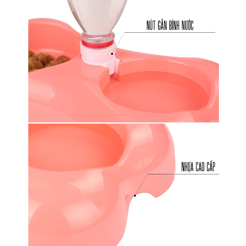 Bát Nhựa Đôi Hình Xương Có Nút Cấp Nước Uống Tự Động Dành Cho Thú Cưng (Không Kèm Bình)