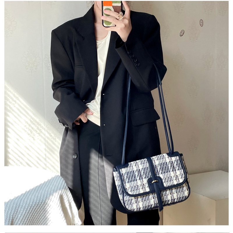 Mischa Túi Đeo Vai Bằng Vải Lông Sức Chứa Lớn Họa Tiết Kẻ Sọc Thời Trang Dành Cho Học Sinh