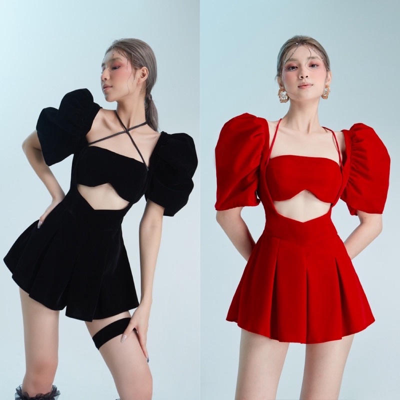 343 - jumpsuit cổ yếm tay bồng quần ống rộng