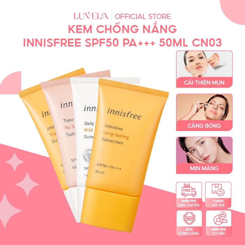 Kem Chống Nắng Chính Hãng Lâu Trôi, Giúp Làm Sáng Da Innisfree Spf50 Pa+++ 50ml Cn03