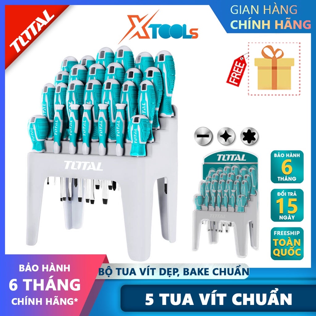 Bộ 26 tua vít dẹp, bake và chuẩn TOTAL THT250626 | dùng để siết chặt hoặc gỡ bỏ ốc vít [CHÍNH HÃNG] [XTOOLs]