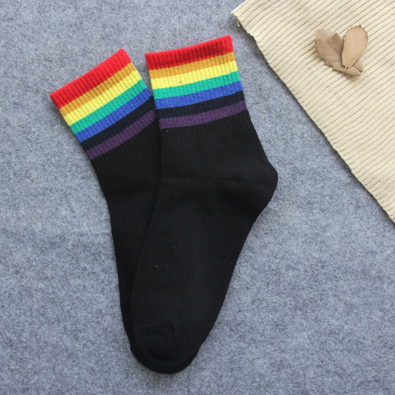 Vớ Cotton Cổ Cao Họa Tiết Kẻ Sọc Nhiều Màu Sắc Phong Cách Hàn Quốc Thời Trang Thu Đông Cho Nữ