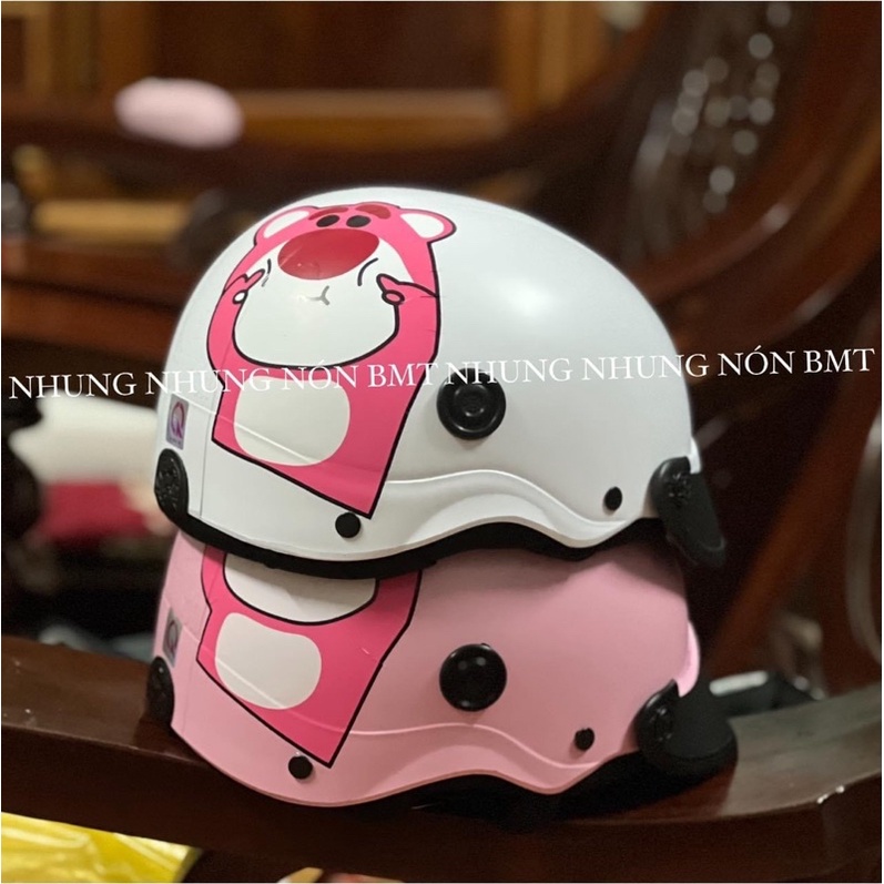 Nón bảo biểm in hình gấu dâu hồng hotrend N.S Bền rẻ đẹp