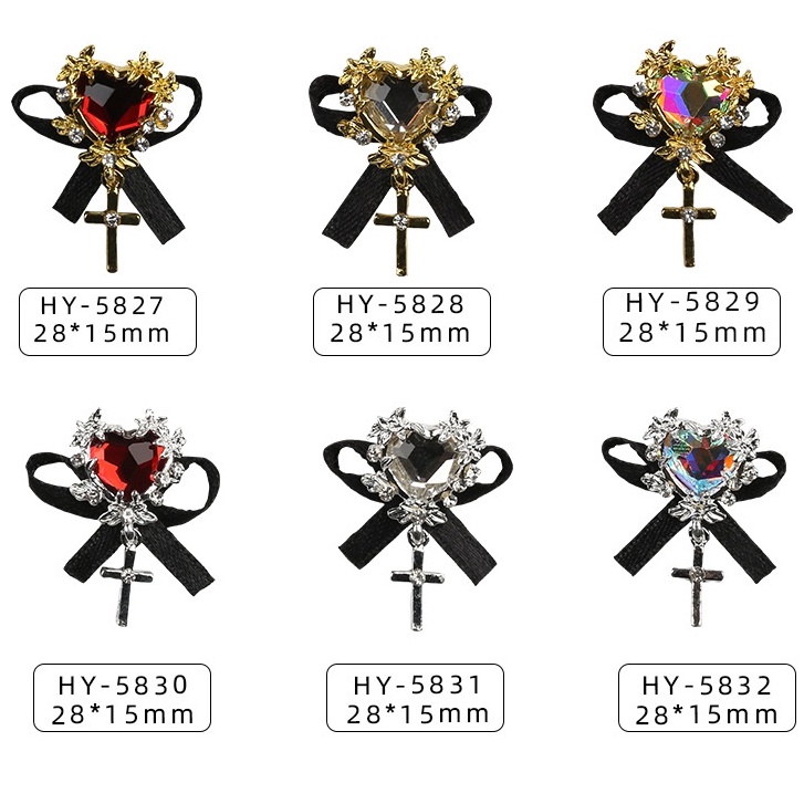 Charm tim nơ đá dây ruy băng nơ cao cấp - charm trang trí móng cao cấp