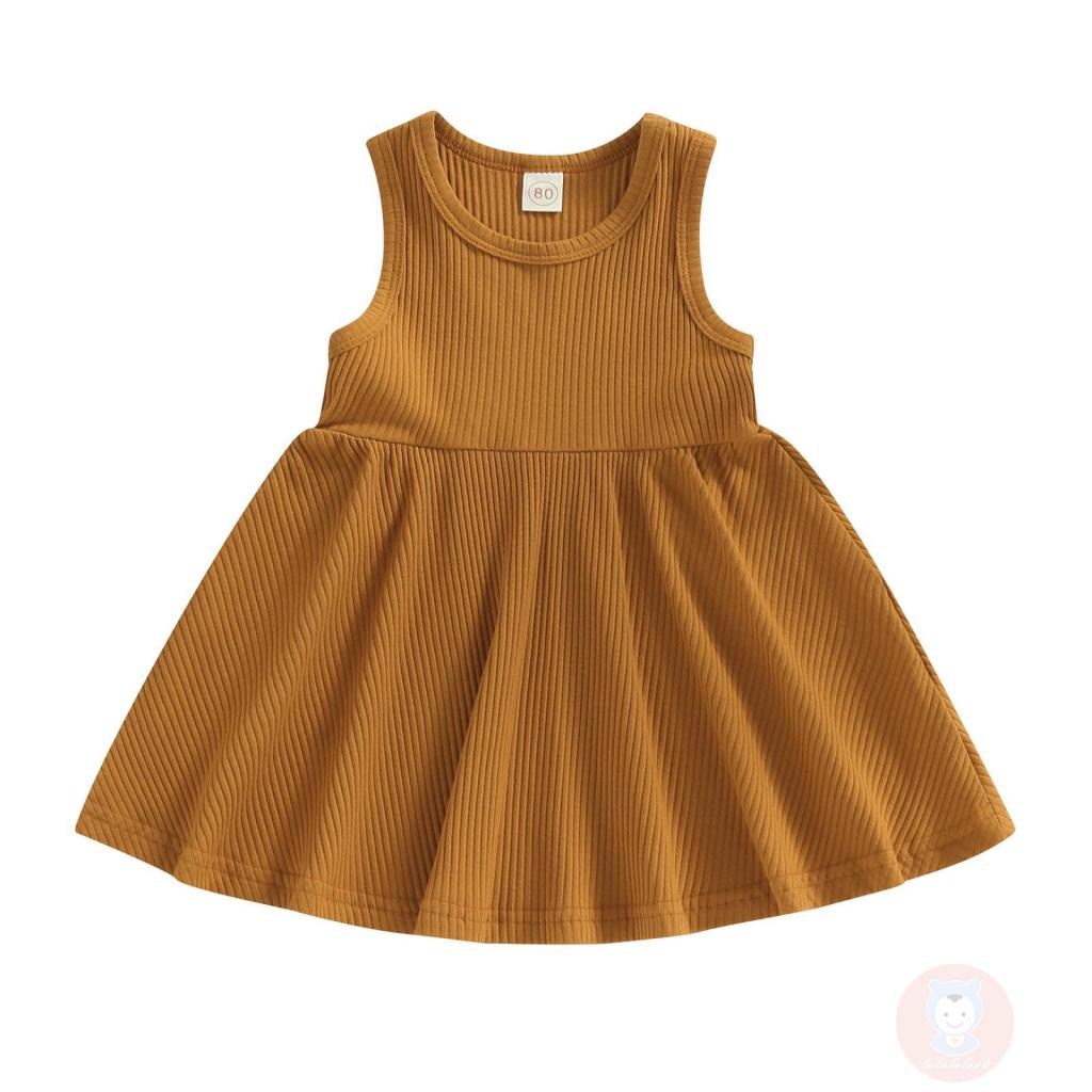 Đầm Sát Nách Cổ Tròn Dáng Chữ A Màu Trơn Thời Trang Mùa Hè Xinh Xắn Cho Bé Gái LAA6