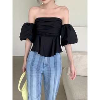 Áo kiểu trễ vai nữ tay bồng xếp li kiểu Áo Tay Phồng Chiết Eo Dáng Peplum Tiểu Thư - AO041