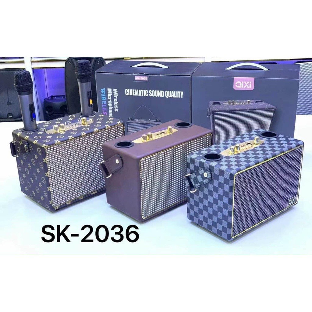 Loa Bluetooth SK-2036 , Có Sẵn 2 Micro Không Dây , Hát Karaoke Nghe Nhạc Bass mạnh