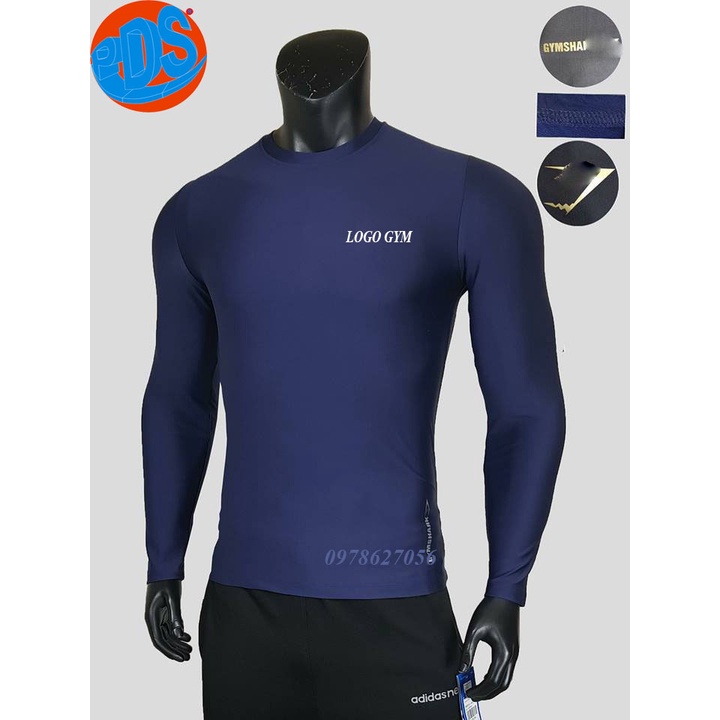 áo giữ nhiệt GYMSHARK nam, áo thun dài tay body tập gym logo cá mập