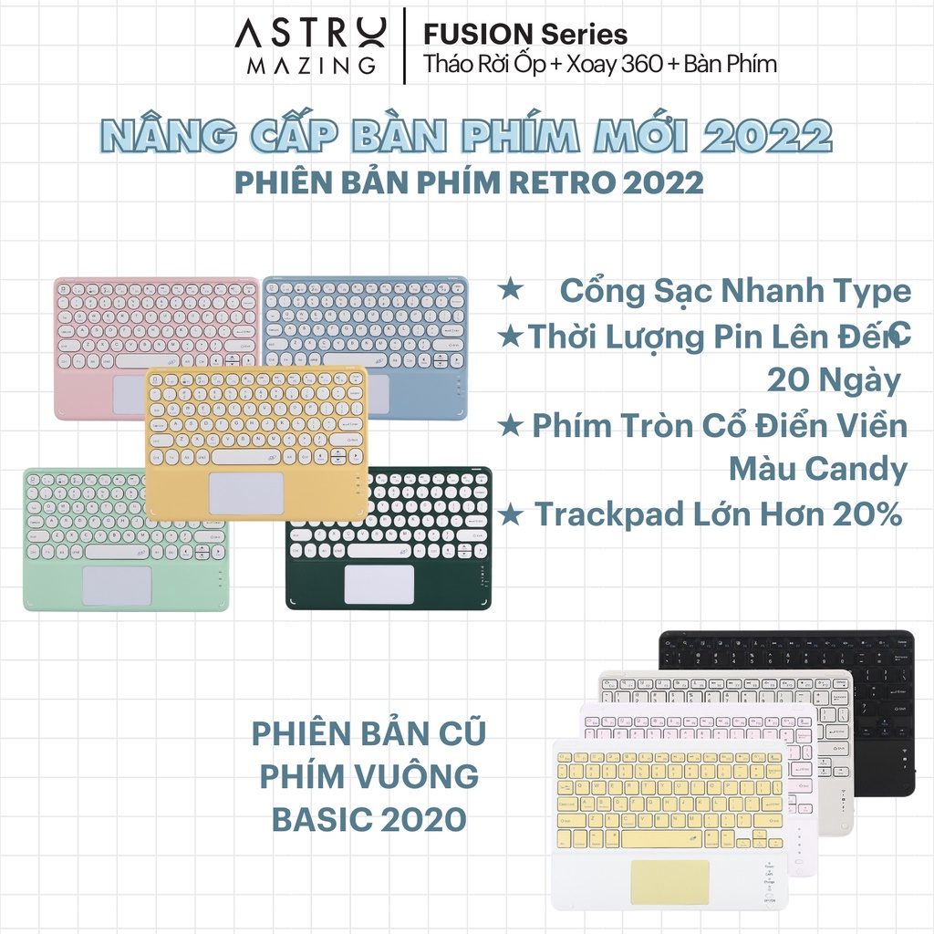 [Tháo rời ốp + Xoay 360] Bao da bàn phím AstroMazing tích hợp trackpad, ốp nam châm dành cho iPad Pro 11 Air 4 5