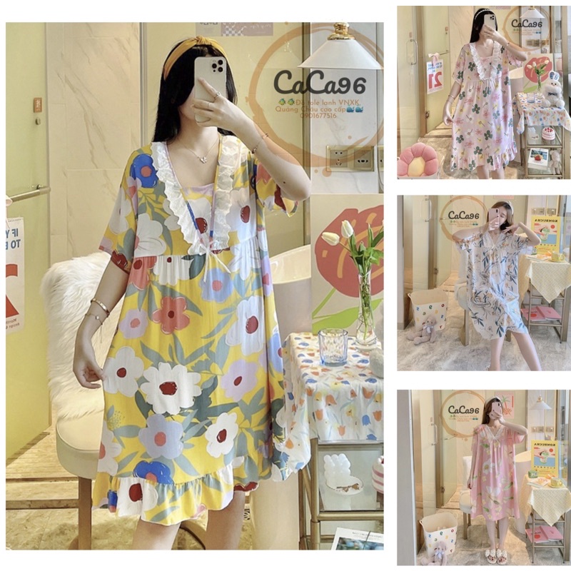 Đầm mặc nhà vải tole LANH LỤA QUẢNG CHÂU 2023 siêu mát, siêu nhẹ 40-70kg nàng nào bầu bí bon chen thoải mái ạ(ĐQC1)