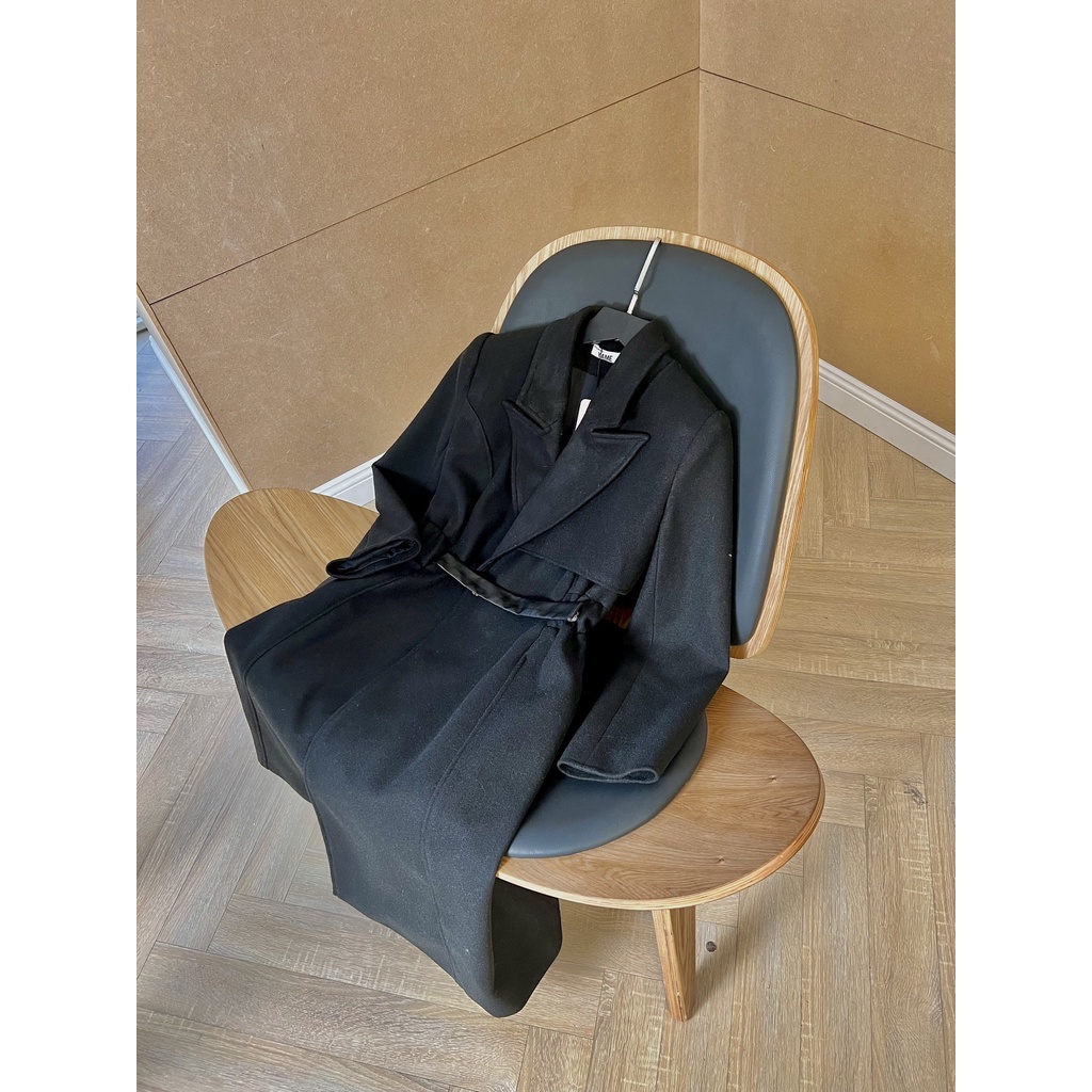 Áo khoác dạ dáng dài 2 lớp màu đen YAK11 Anilin YAME