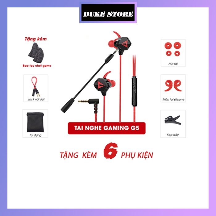 Tai nghe gaming G5 tặng kèm 6 phụ kiện cao cấp,chơi pubg free fire tặng mic rời cách âm cực tốt