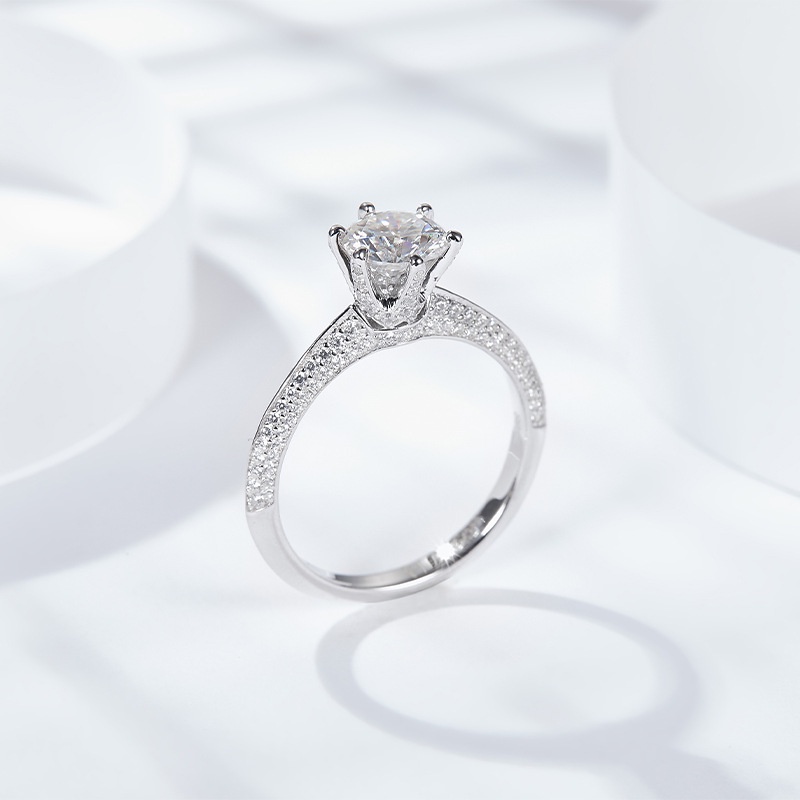 High quality Moissanite TF một nửa sông nhẫn Kim cương,1 kara mosan nhẫn cưới, S925 mạ PT950 bạch Kim, sáu móng sang trọng với một chiếc nhẫn Kim cương,1/2/3/ cara, nhẫn cưới nữ