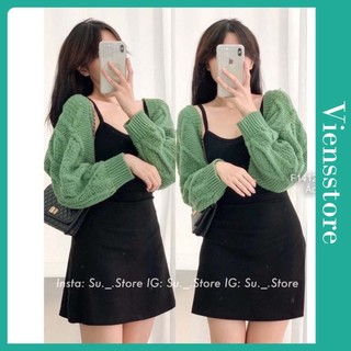 Áo khoác len nữ croptop họa tiết thừng tay dài cánh dơi VIENS STORE