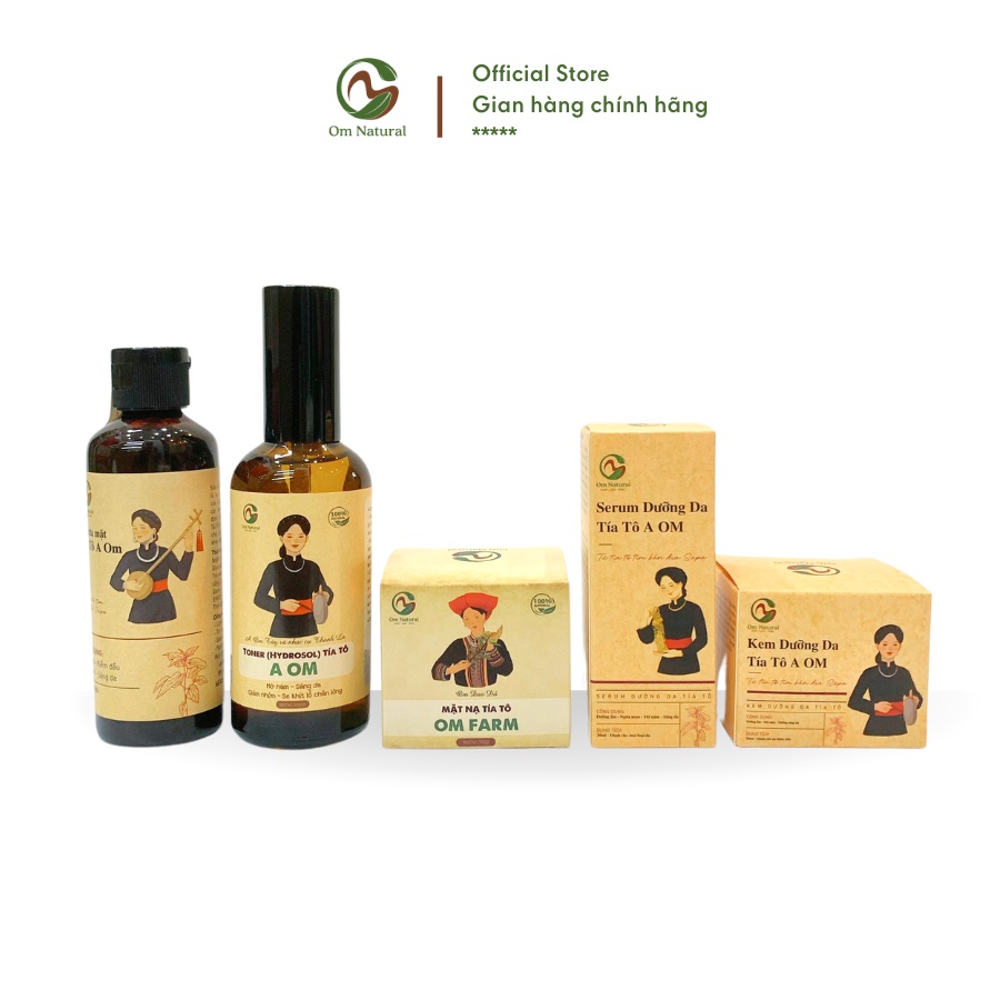 Combo 5 món chăm sóc dưỡng da toàn diện OM Natural chiết xuất Tía tô Sữa rửa mặt+Toner + Serum + Kem dưỡng + Mặt nạ 100g
