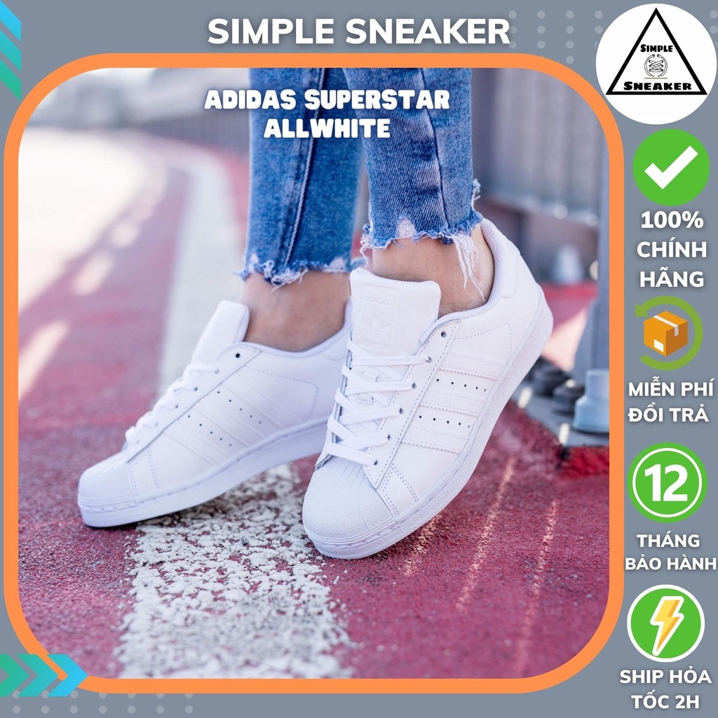 Giày Superstar Chính Hãng 🔴FREESHIP🔴 Adidas Super Star All White Chuẩn Auth -Giày Adidas Superstar Full Trắng