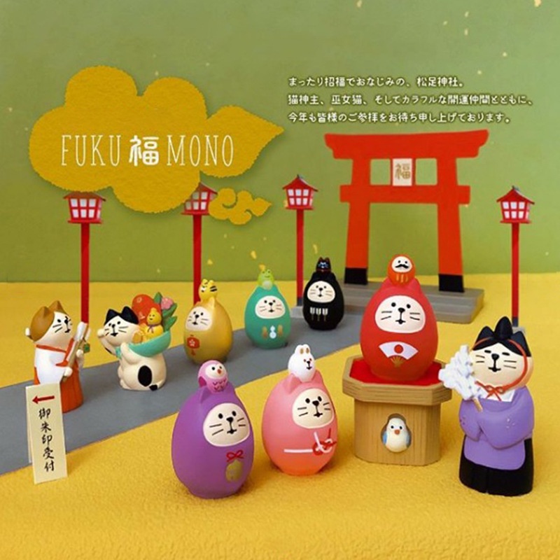 Mô hình chú mèo Zakka Phong Cách Nhật Bản trang trí bộ sưu tập Serie Miếu Thờ Ngày Tết