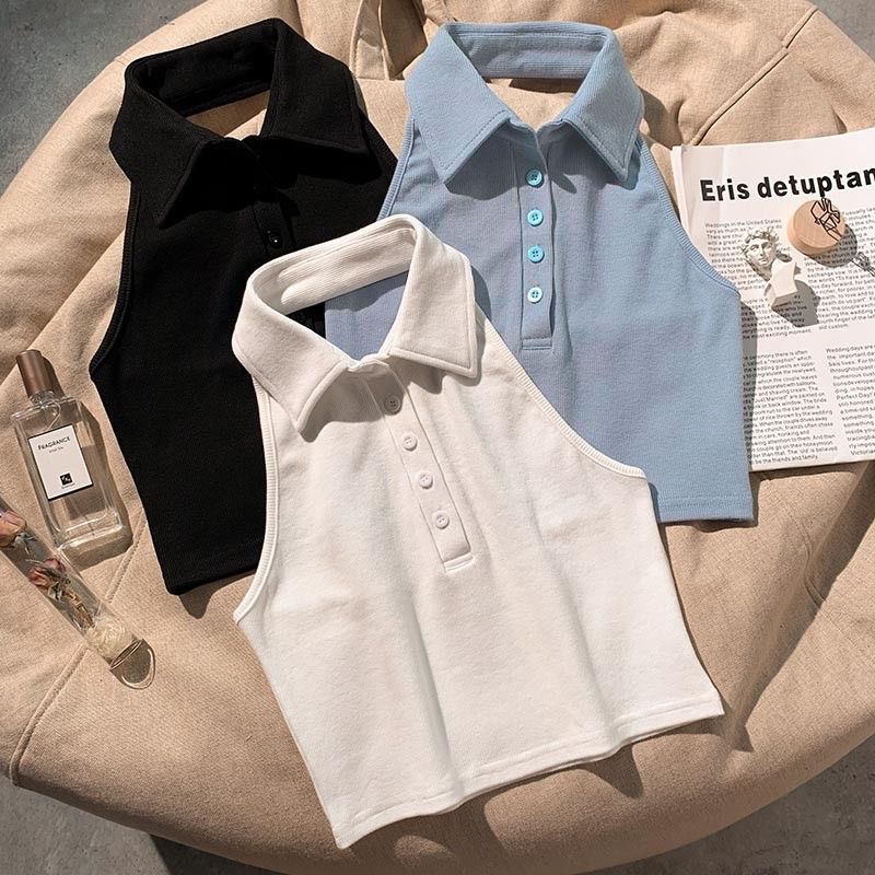 Áo Hai Dây Cổ Polo Hở Lưng Dáng Ôm Thời Trang Mùa Hè Quyến Rũ Cho Nữ