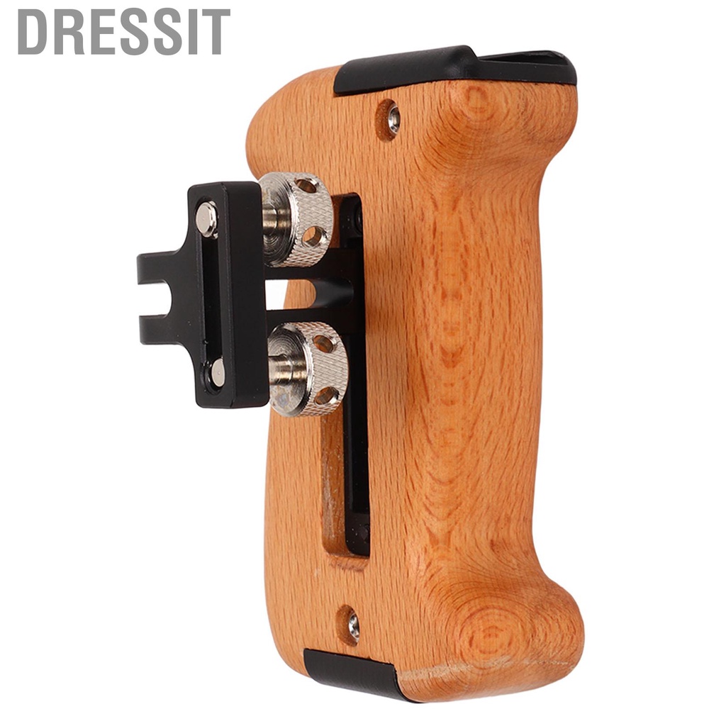 Dressit Wooden Side Handle Grip /4in Thread Shoe Mount For Camera DV Video Cage Kit