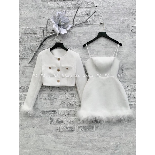 Set váy 2 dây kèm áo khoác chất dạ mịn dày dặn hàng Quảng Châu cao cấp