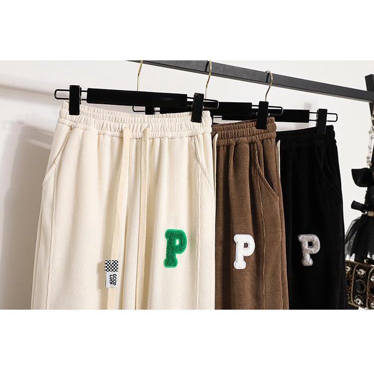 Quần jogger nữ thể thao nhung tăm ống rộng cạp chun bo gấu CHAT cao cấp Q907