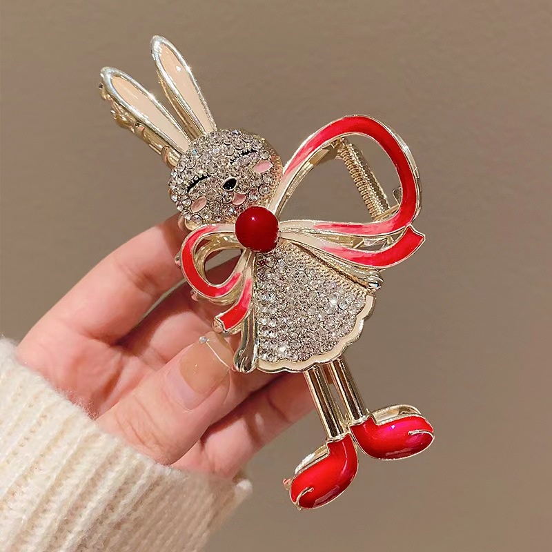 Kẹp Tóc Hình Thỏ Đính Đá Lấp Lánh Dễ Thương Chất Lượng Cao Cho Nữ Giới