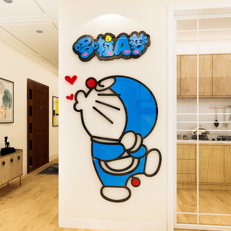 Hoạt hình hoạt hình Mèo leng keng dán tường Đôrêmon acrylic dán tường ba chiều 3D dán cửa bố trí phòng khách bố trí phòng trẻ em tranh mica