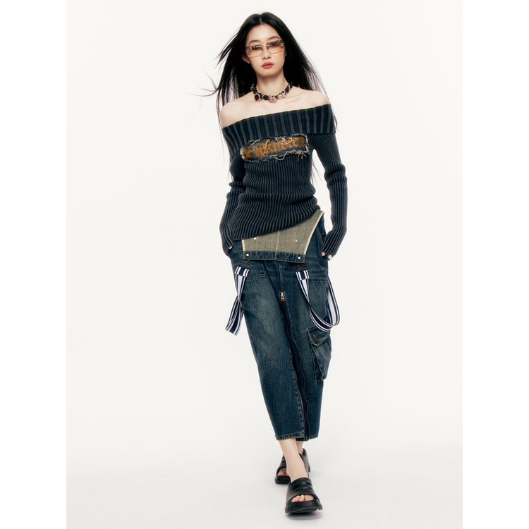 Áo Sweater Y2k Trễ Vai Ôm Dáng Phong Cách Retro Mỹ Quyến Rũ Cho Nữ