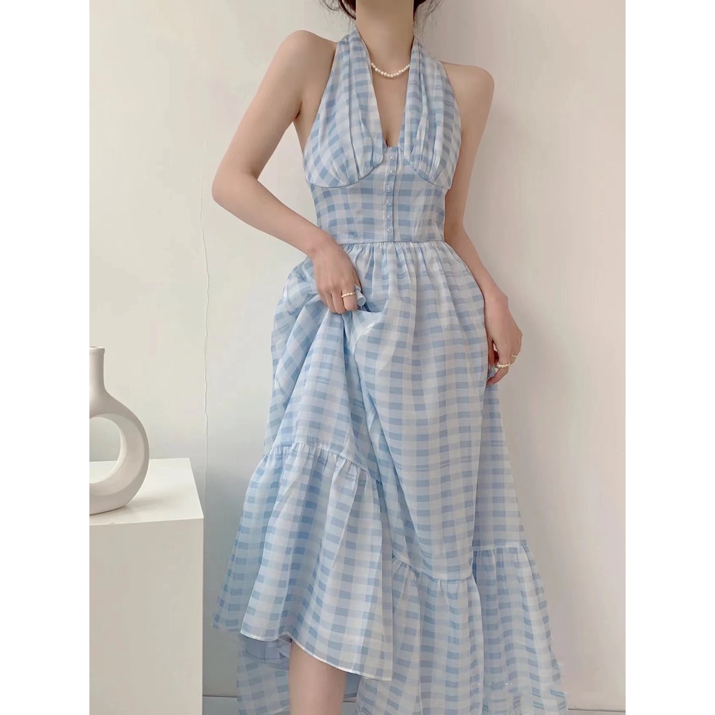 𝐌𝐚𝐲𝐚 𝐃𝐫𝐞𝐬𝐬 - Đầm yếm hoạ tiết caro xanh baby