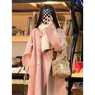 Áo Khoác Mangto Dạ Dáng Dài Hồng Pastel