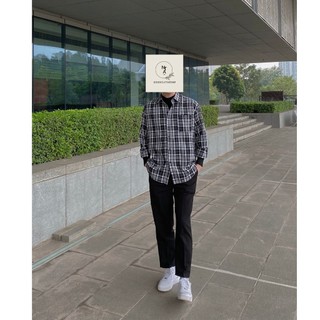 Sơ mi Flannel kẻ đen Basic Hàn Quốc