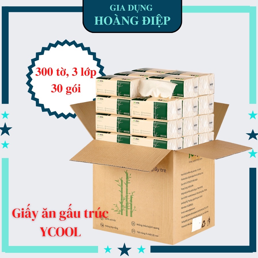 Giấy ăn gấu trúc khăn giấy tre YCOOL - 1 Thùng 30 Gói 300 Tờ- Gia Dụng Hoàng Điệp