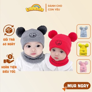 Mũ len kèm khăn quàng cổ Lilikids cho bé từ 0 - 3 tuổi, set mũ +khăn mùa đông